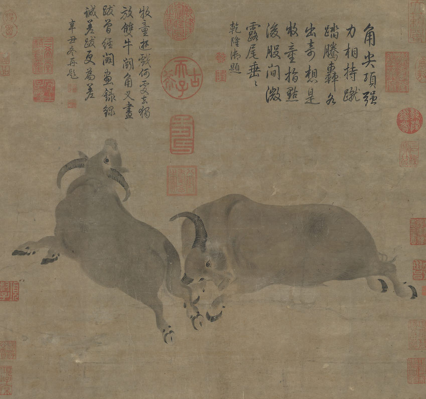 Roaring Strength on Paper: Experience the Intensity of Dai Song’s Tang Dynasty Bullfight