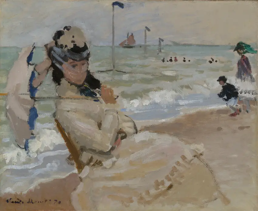 Camille on the Beach in Trouville (1870) by Claude Monet