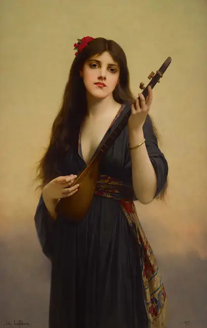 Woman Playing A Lute (1879) by Jules Joseph Lefebvre
