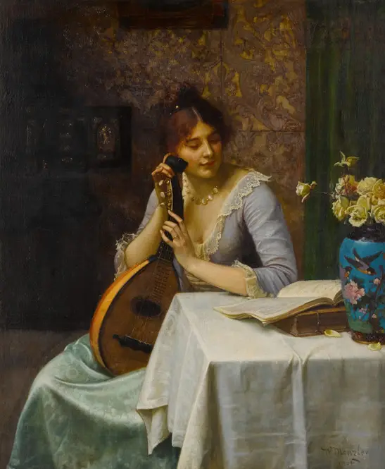 Studying Sheet Music (The Chinese Cloisonne Vase) (1904) by Wilhelm Menzler